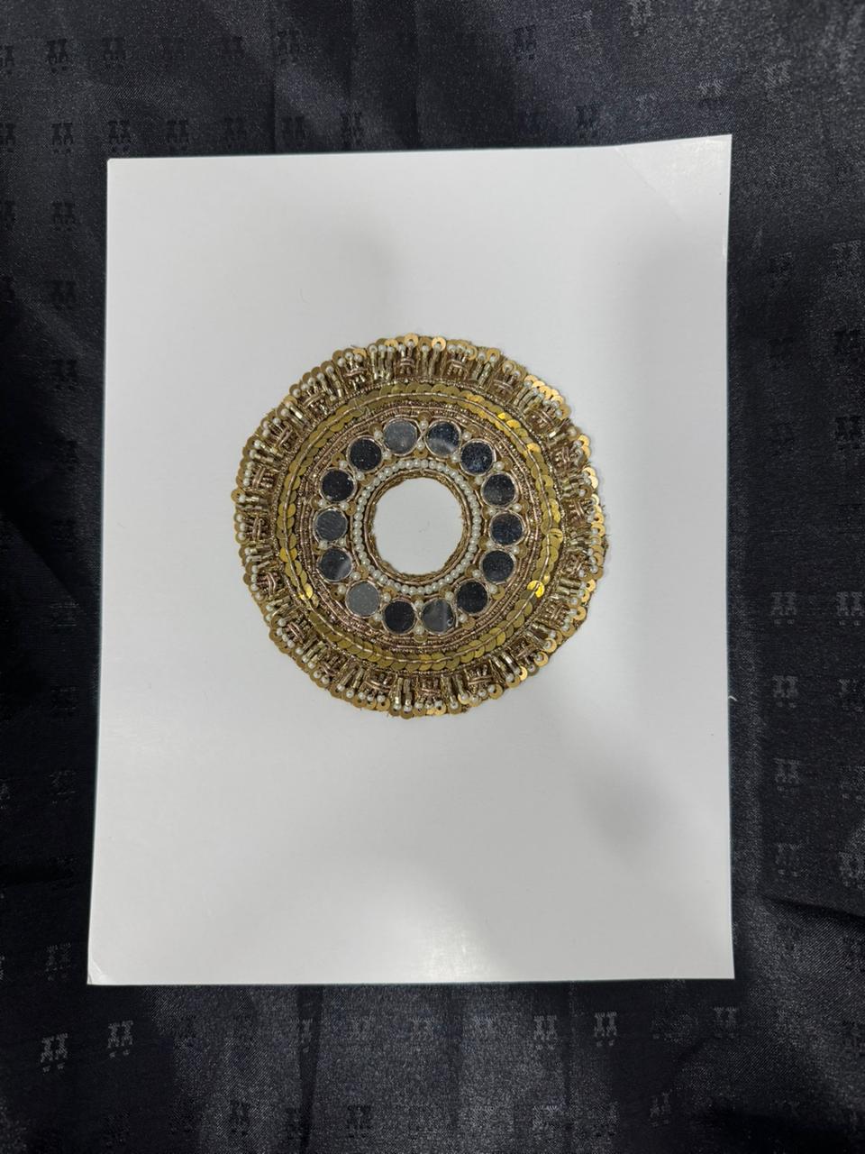 Royal Golden Mirror Work Floral Circular Embroidery Applique patch
