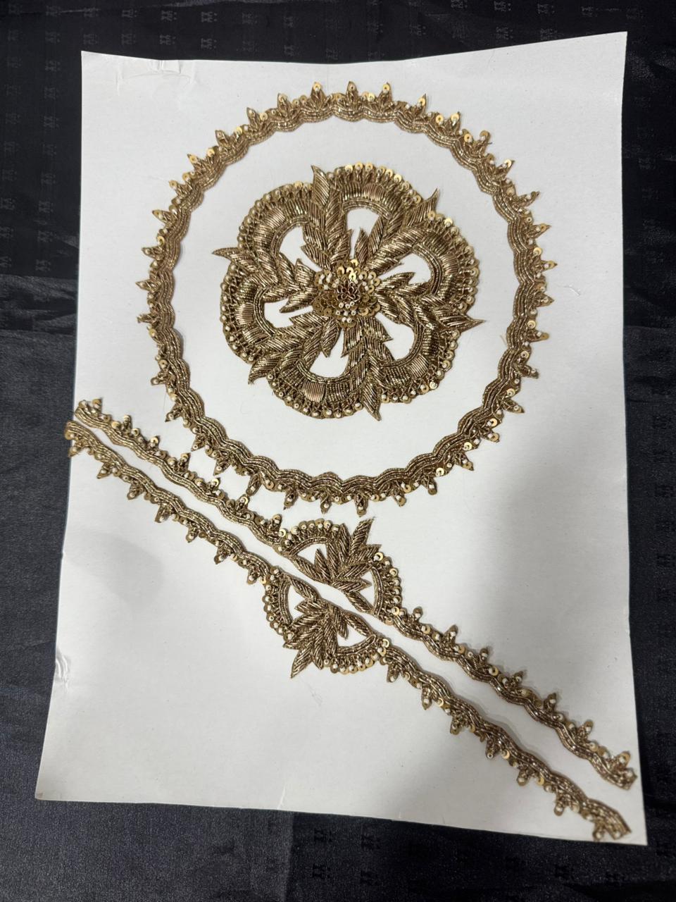 Golden Floral Embroidered Applique Patch & Sleeve Set