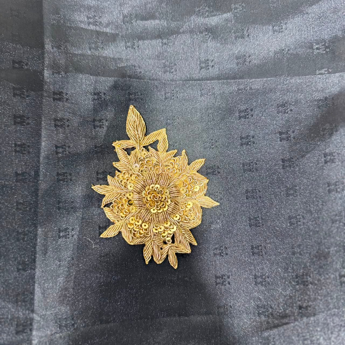 Golden Floral Zari & Sequin Embroidery Applique Patch