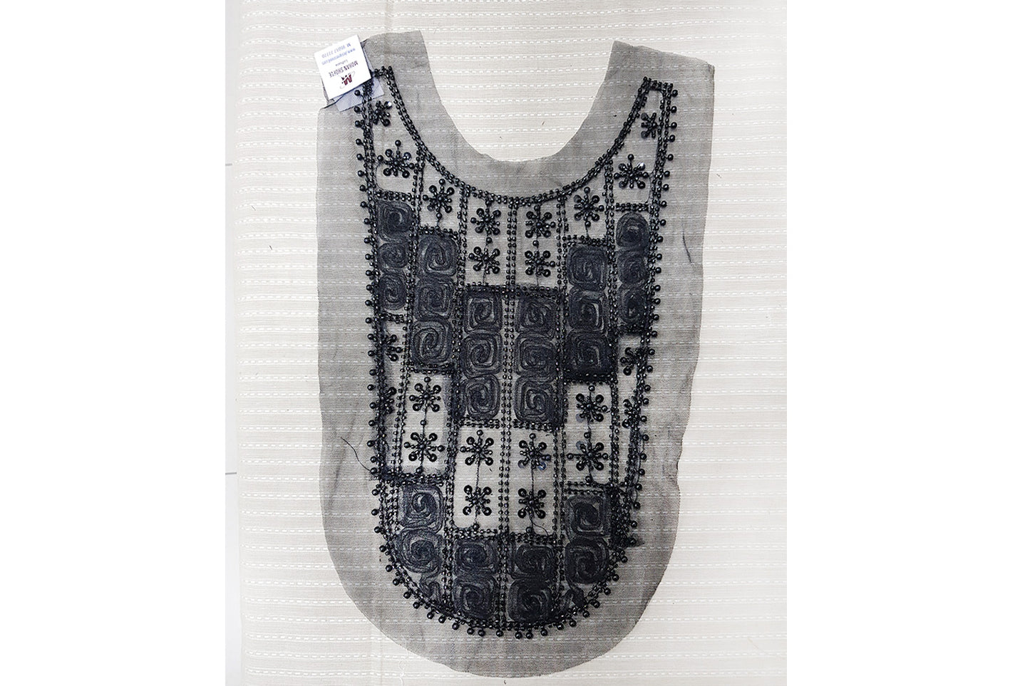 Black Color Beads Work Neck Patch Sew on Neck Applique