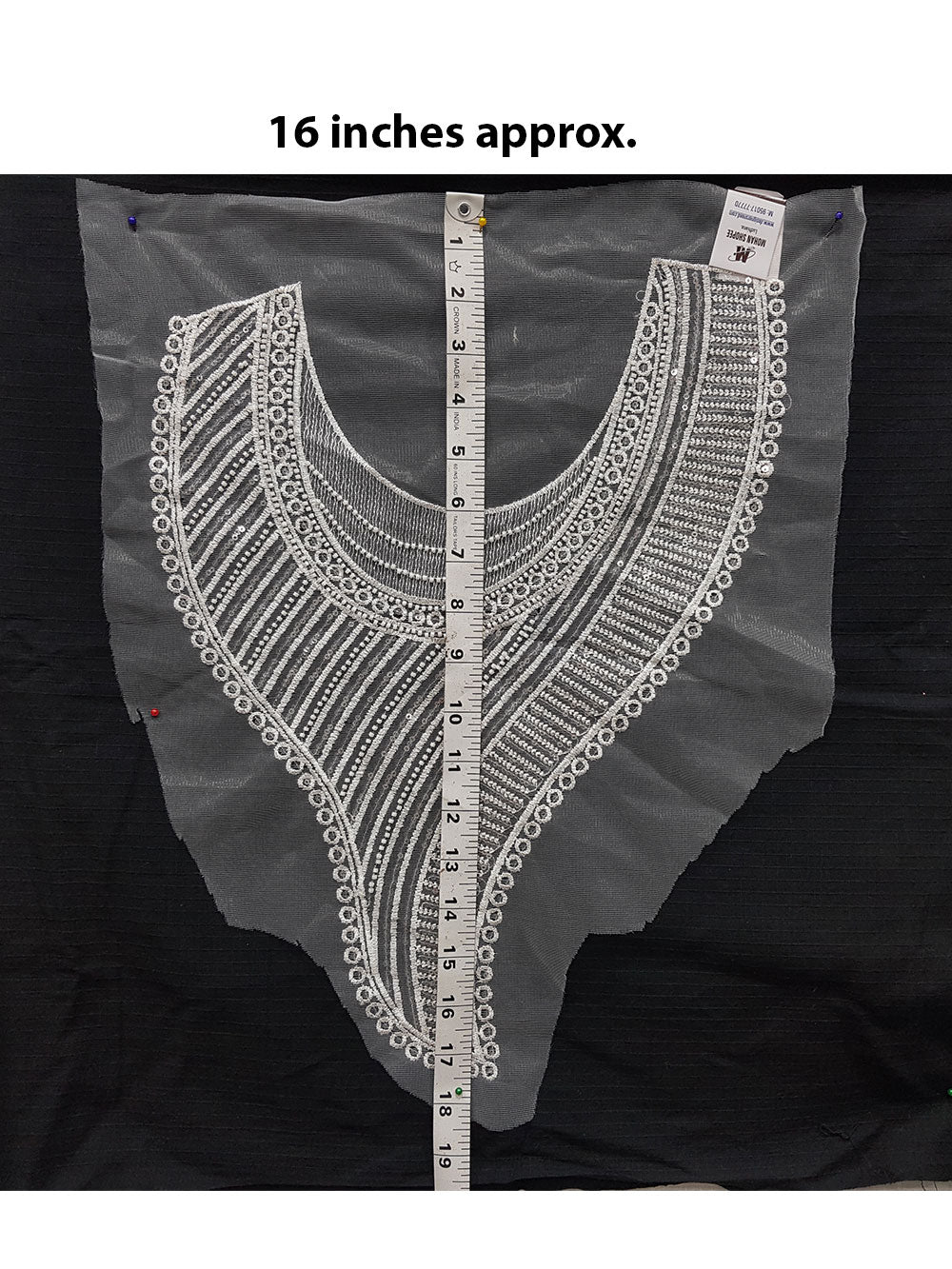 White Beads and Sequins work Net Base Neckline Patch