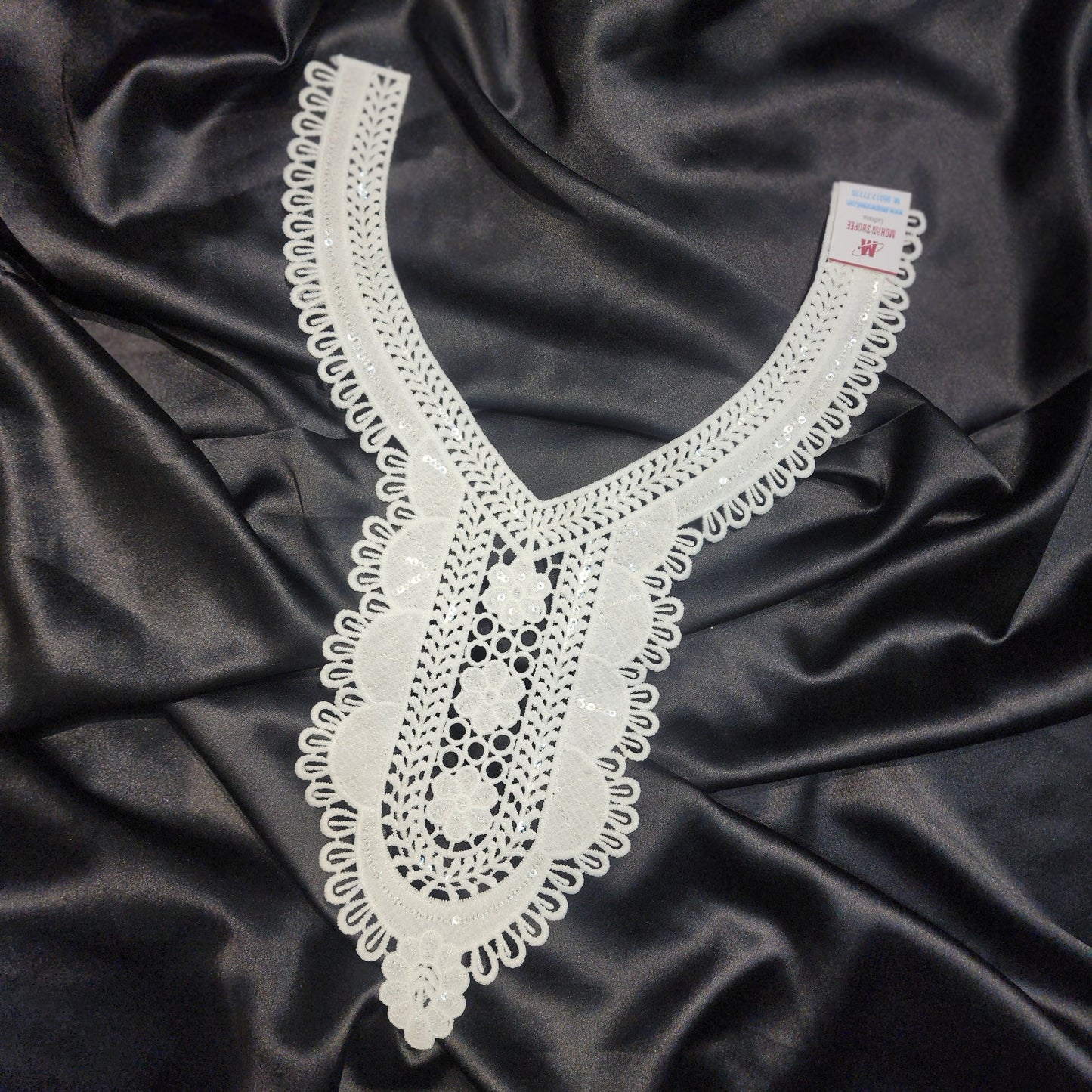White Color Floral Work Cotton Neck Patch