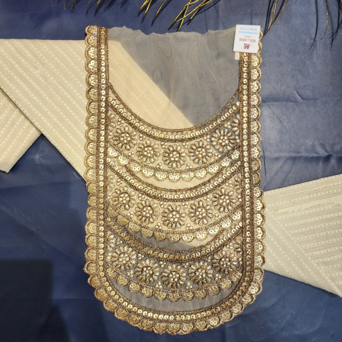 U shaped Zari work Neck Patch with net base