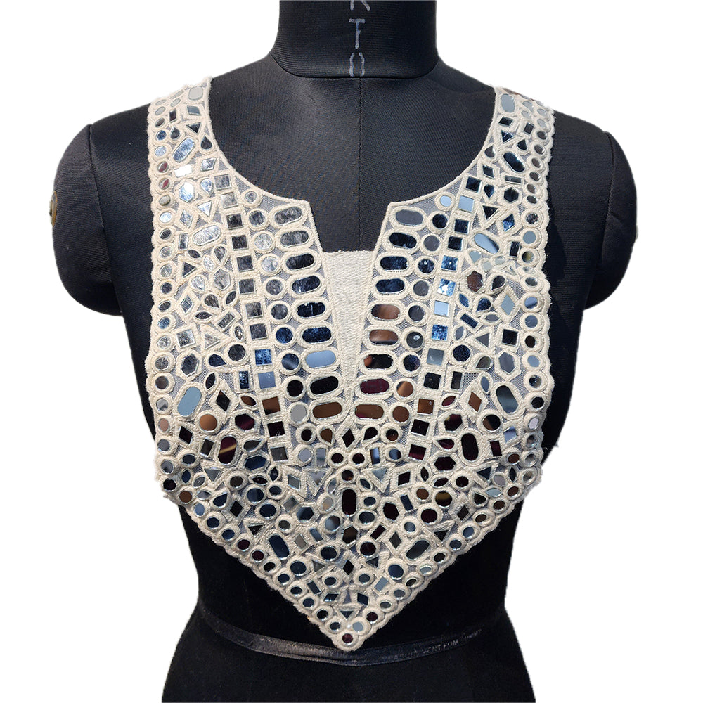 Designer Mirror work Neck Patch Applique Sew on Patch