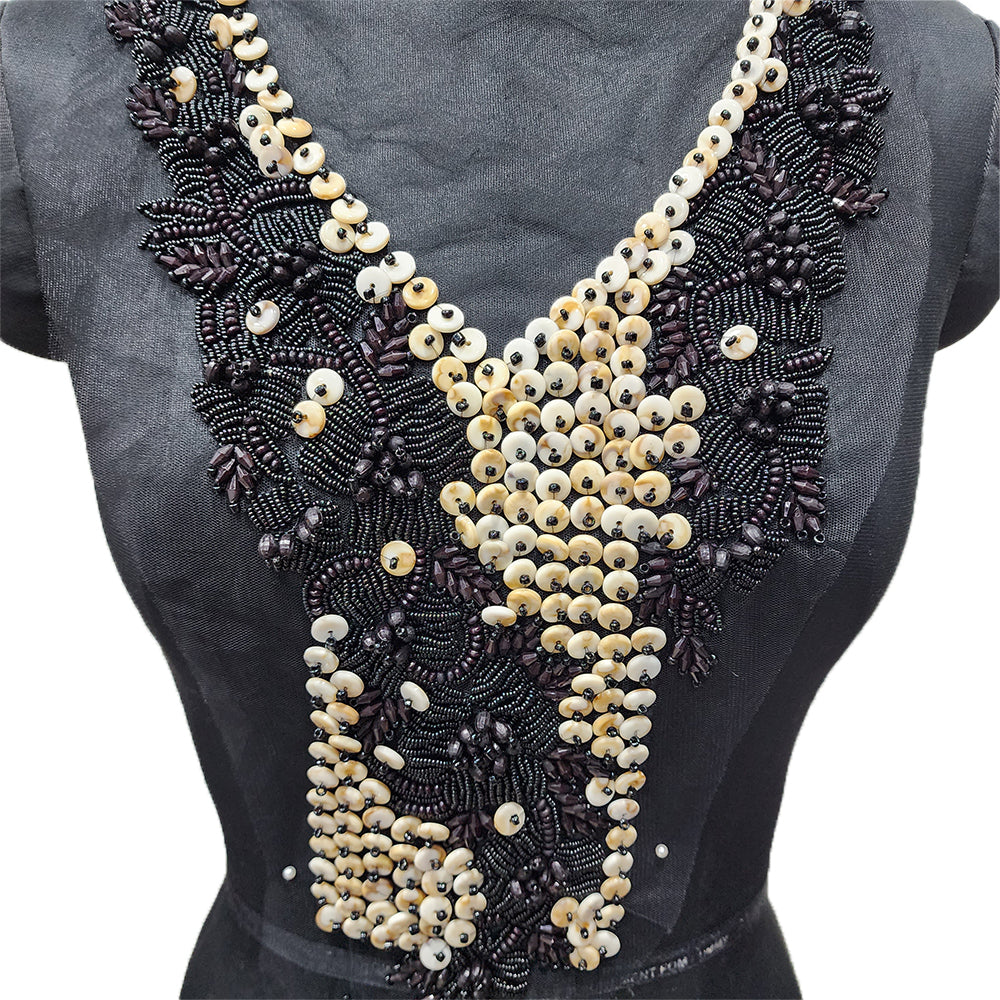 Gorgeous Moti and Beads work Neckline Applique Net Base Patch
