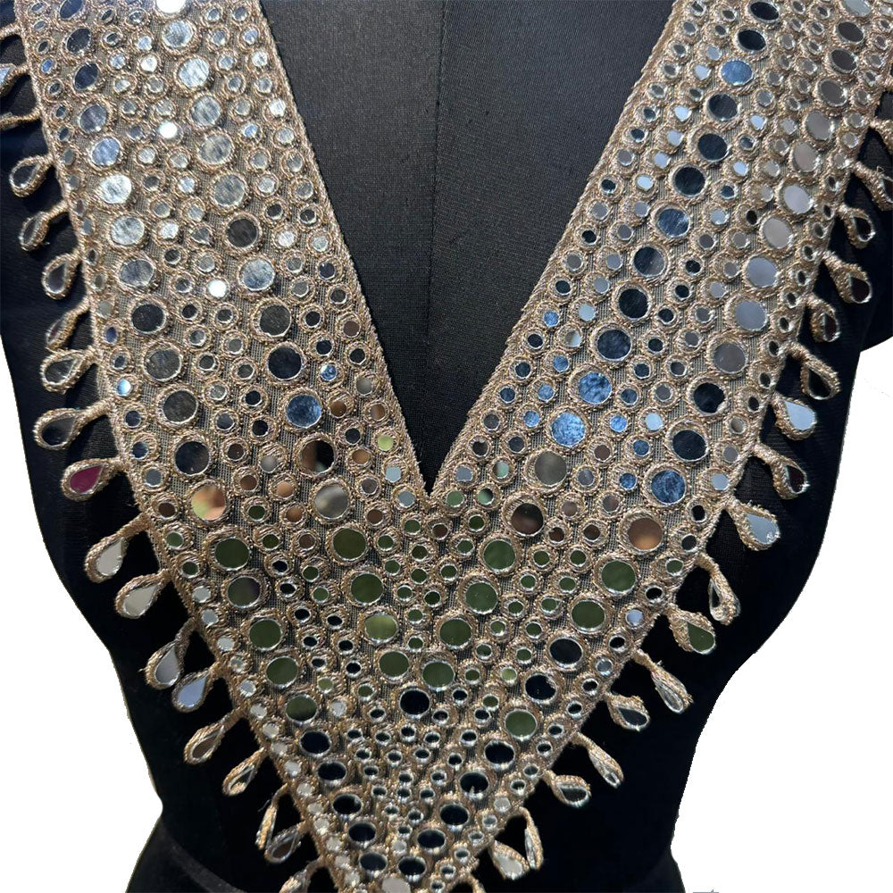 Pearl Matte Mirror work V shaped Neck Patch