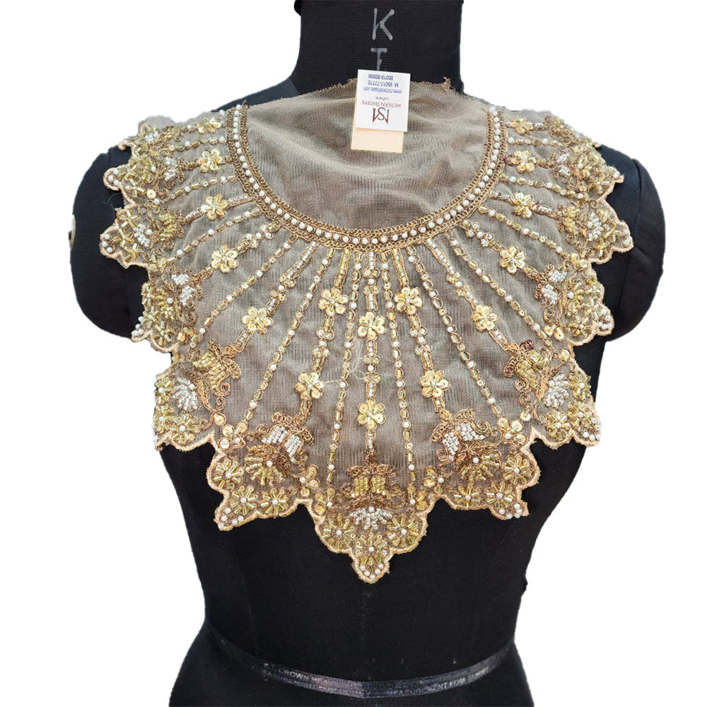 Designer Beads and Sequins work Net Base Neckline Patch