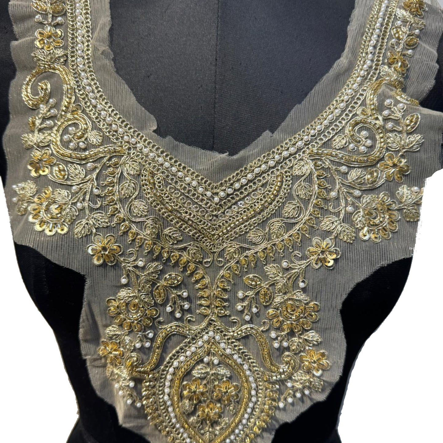 Golden color Designer Beads work Neckline Applique