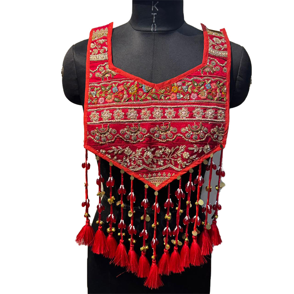 Gorgeous Red Base Latkan work Neckline Applique Patch