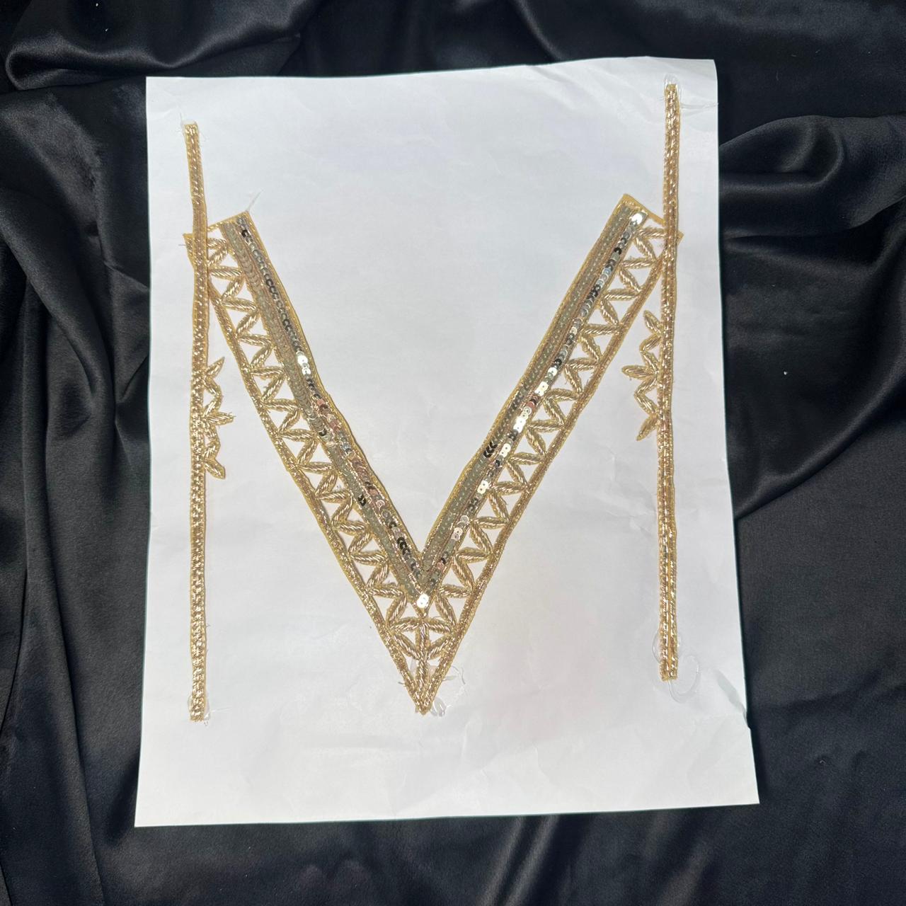 Designer V Shape Zardosi & Sequence Neckline Patch with Sleeves
