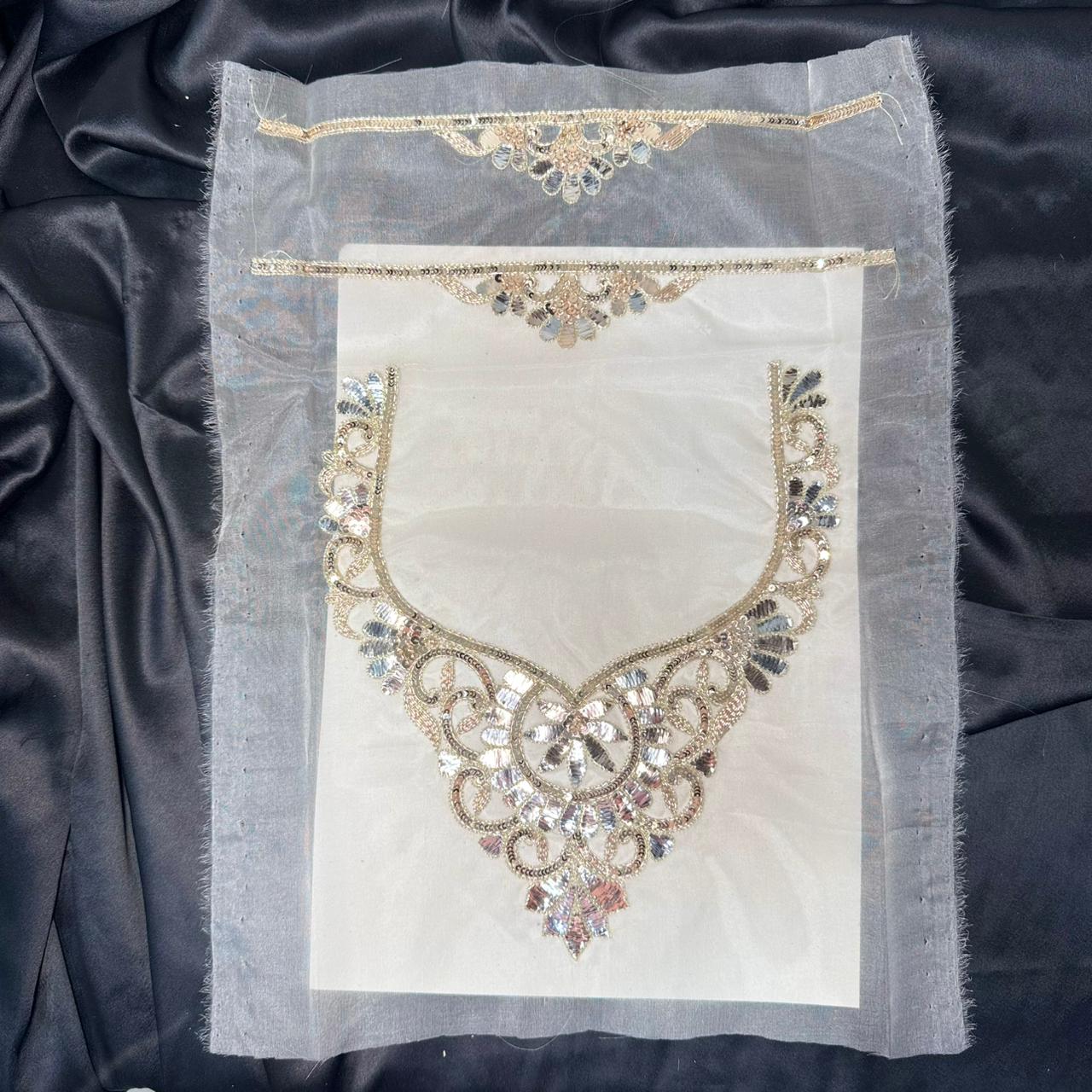 Designer Rose Gold & Silver Sequence Neckline with Sleeves