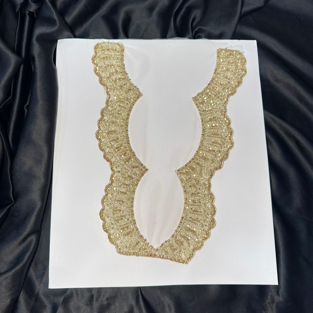 Cutwork Golden Pearl & Sequence Work Neck Patch