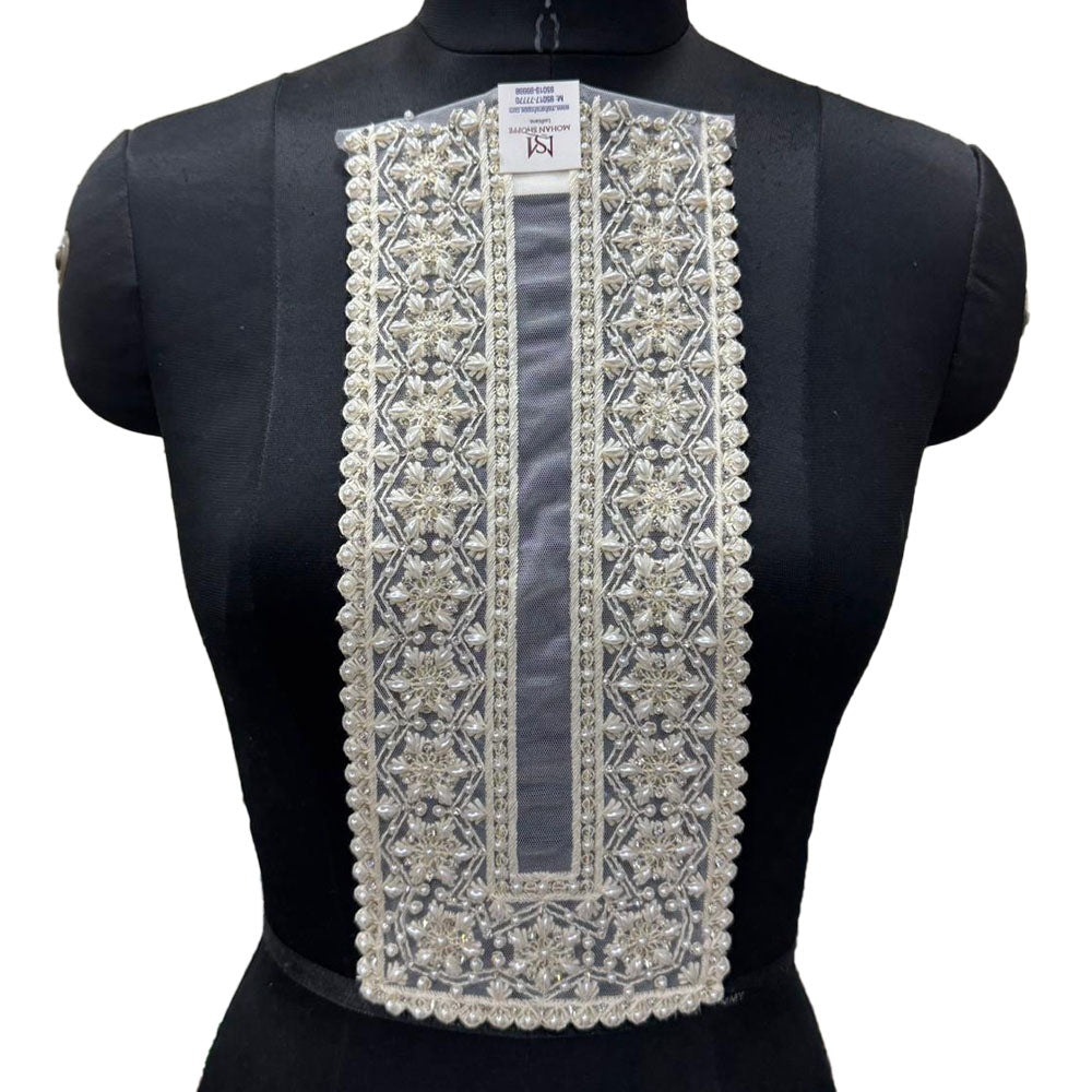 Square Shape Pearl & Stonework Designer Neckline Patch