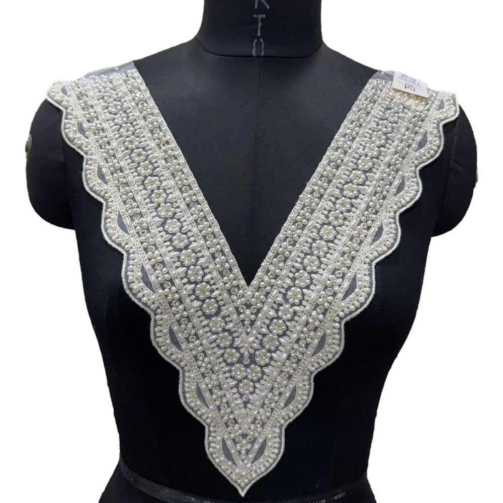 V Shape Pearl & Stonework Designer Neckline Patch