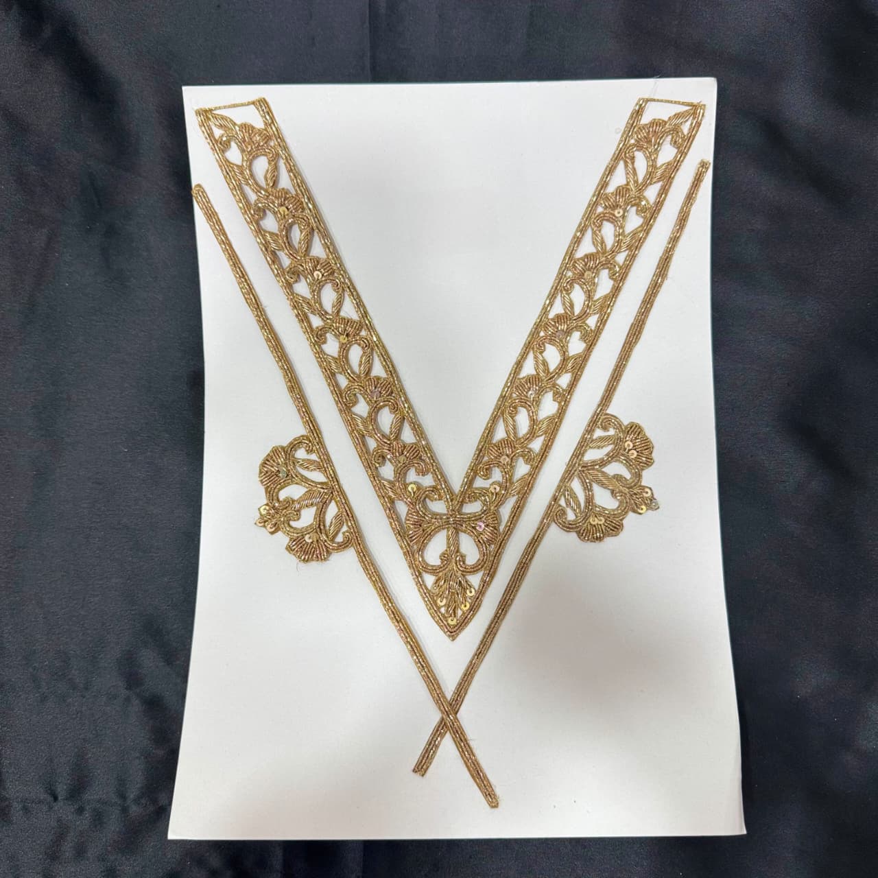 Elegant Golden Zari V-Neck Embroidery Applique Patch