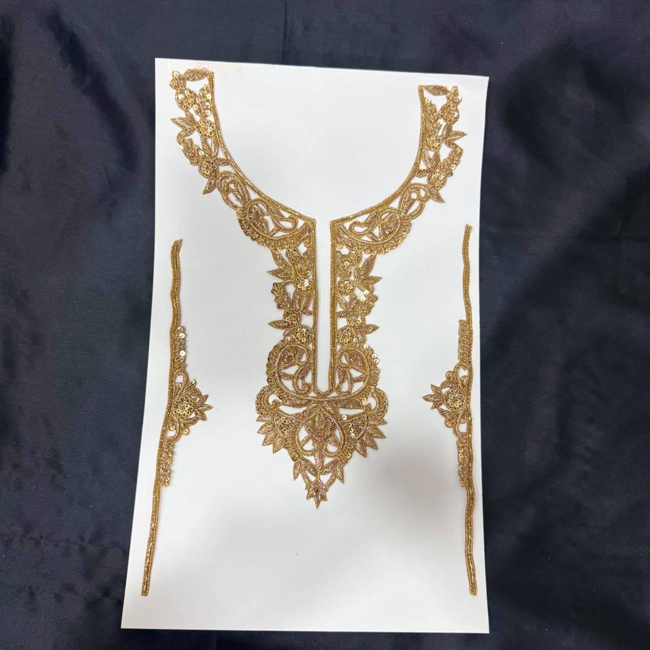 Premium Golden Zari Leaf & Floral Neckline Patch