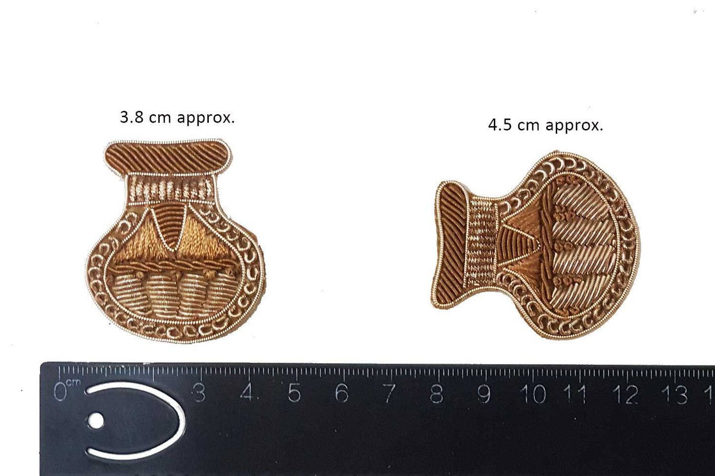 Dull Golden Pot Shape Dabka Work Handmade Zardozi Patch