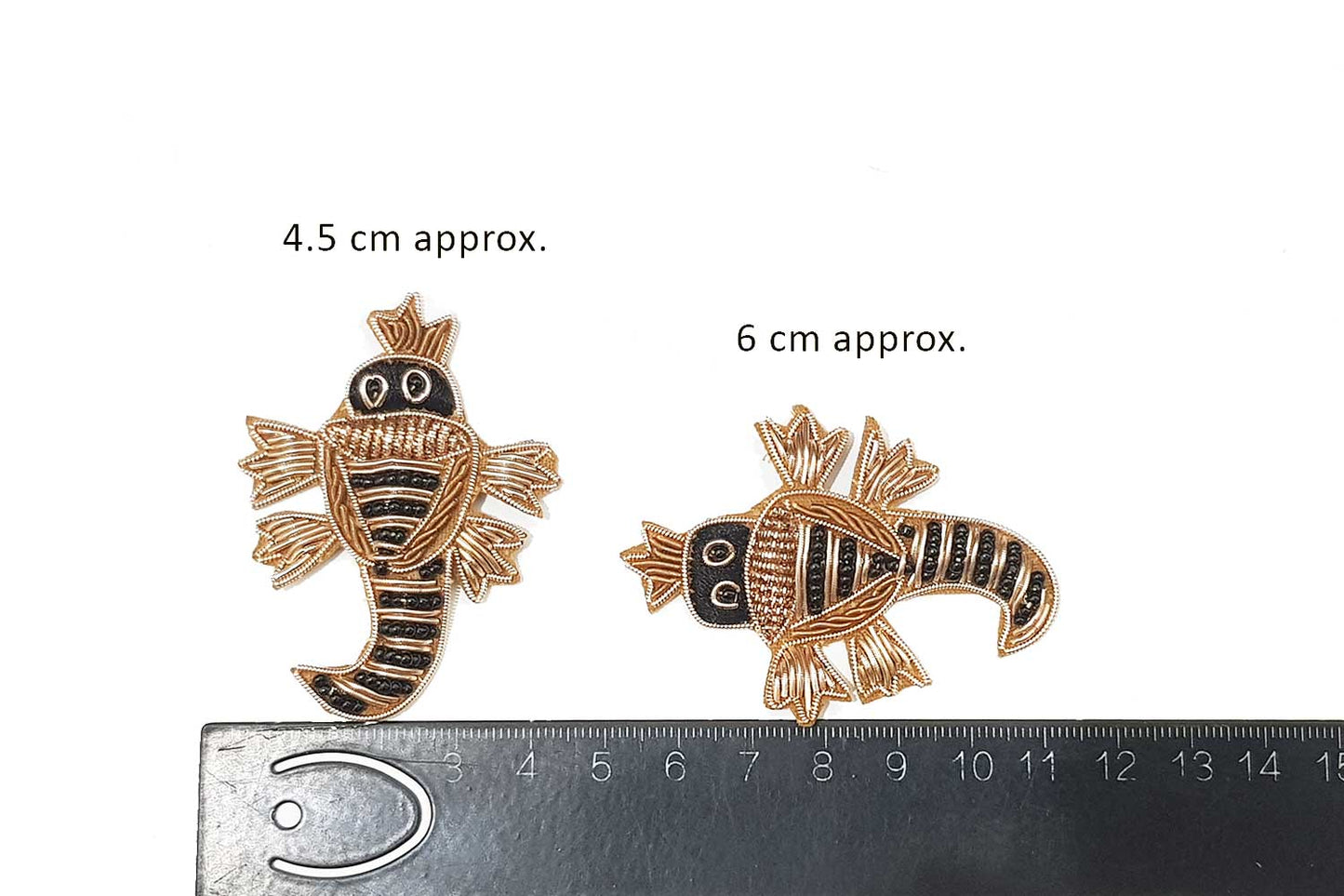 Black Gold color Fish shape hand embroidery Zardozi Patch