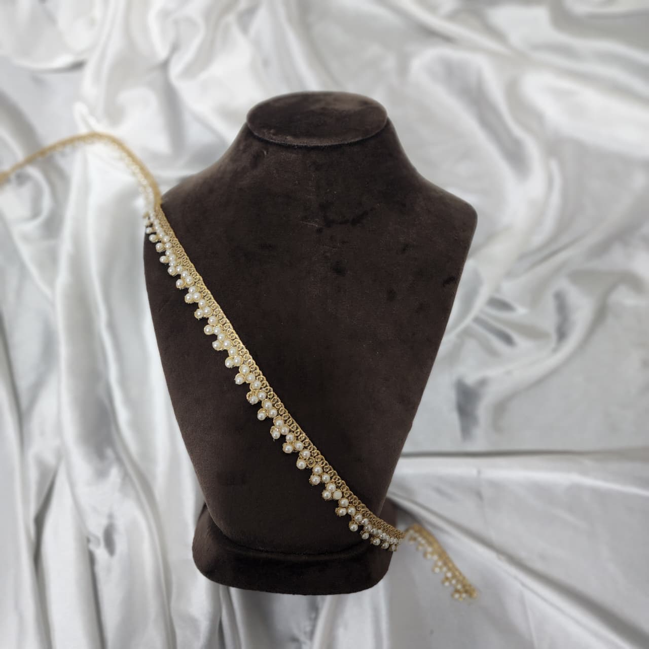 Golden Decorative Pearl Embroidered Lace