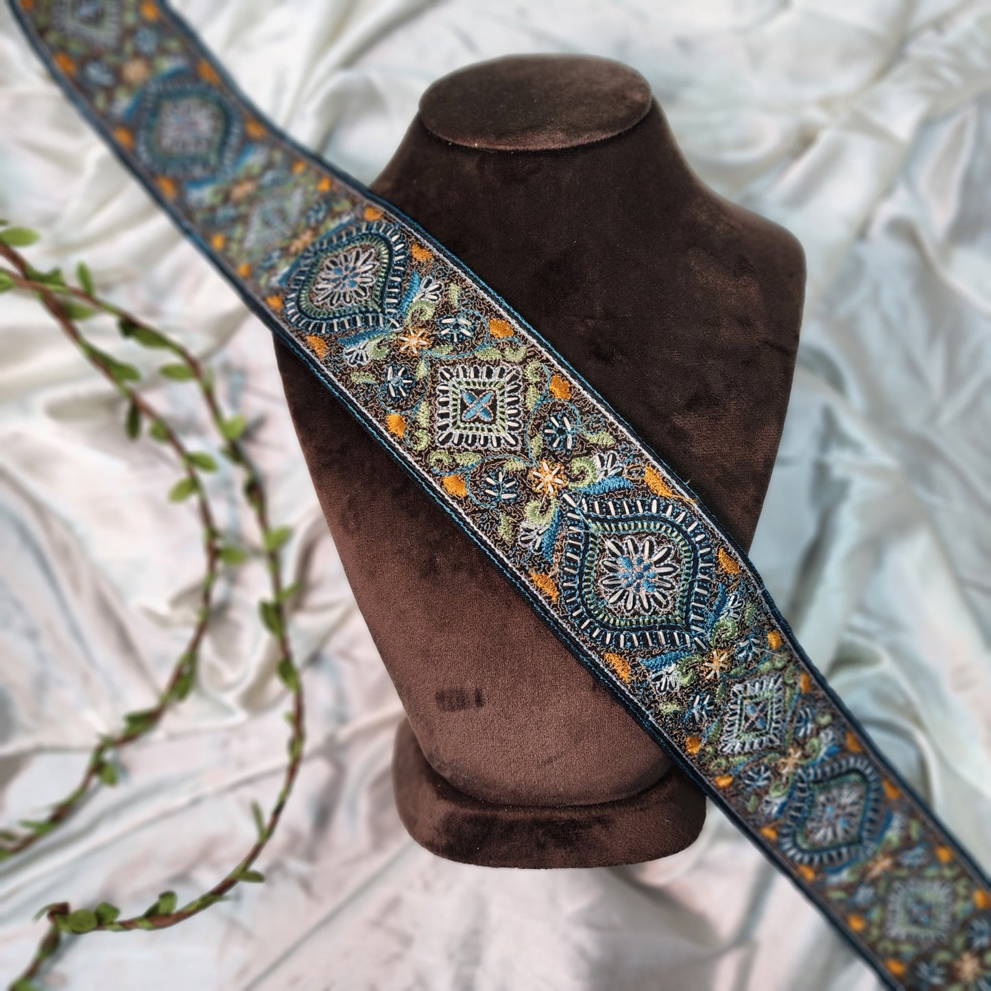 Blue Black Multicolor Threadwork Lace