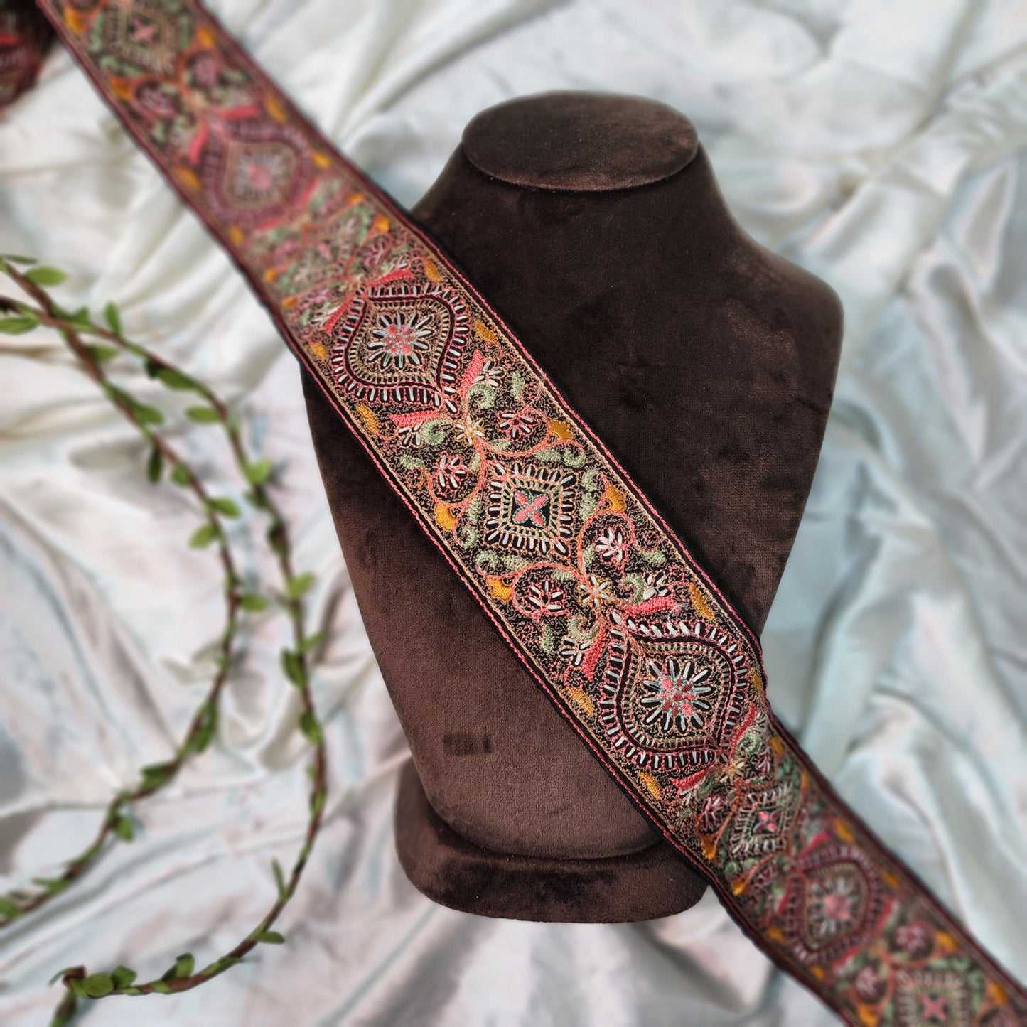 Multicolor Threadwork Border on Black Base