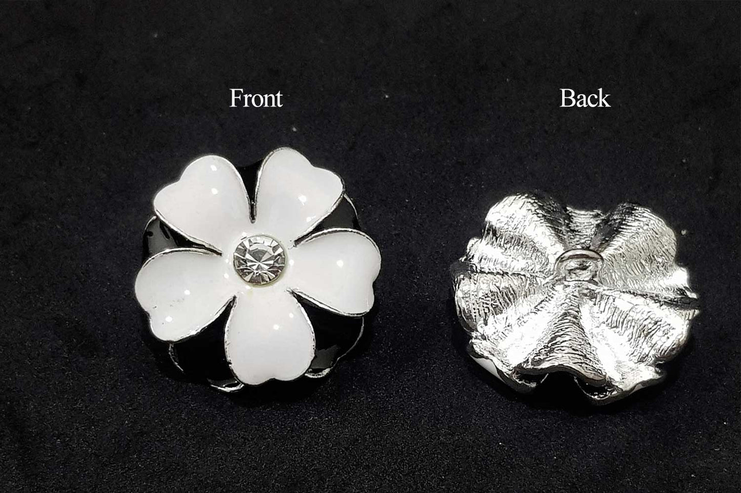 Set of 3 Pcs White Black Color Flower Shape Metal Fancy Buttons