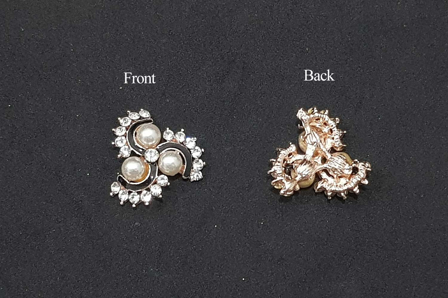 Black Silver Spinner Design Rhinestone Pearl Buttons Pack of 3 Pcs