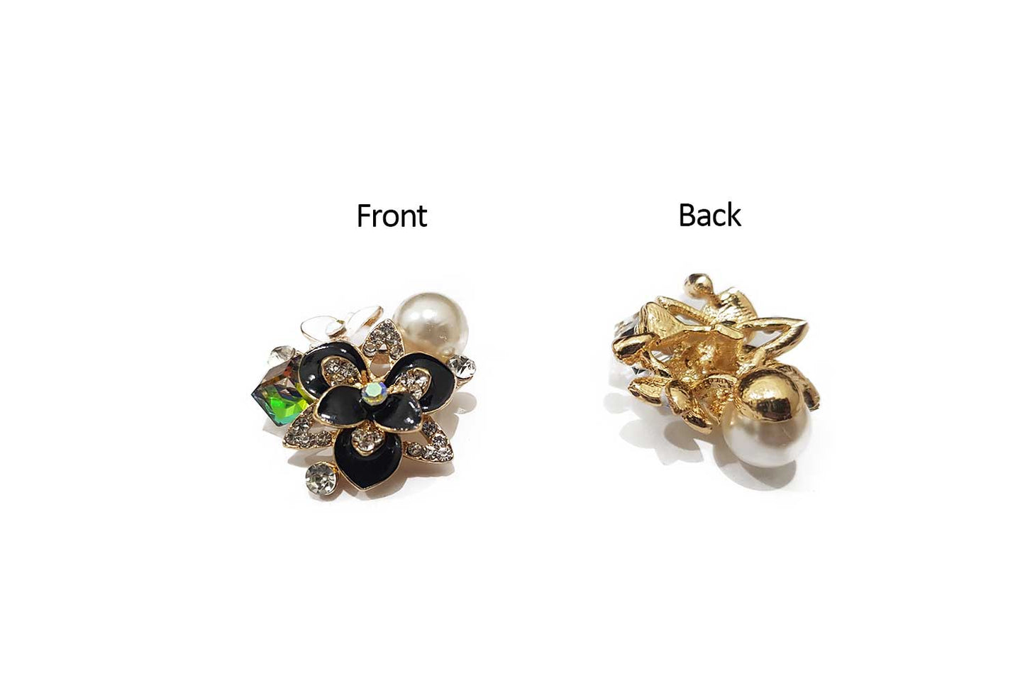 Black Flower Fancy Pearls and Stonework Buttons Pack of 2 Pcs