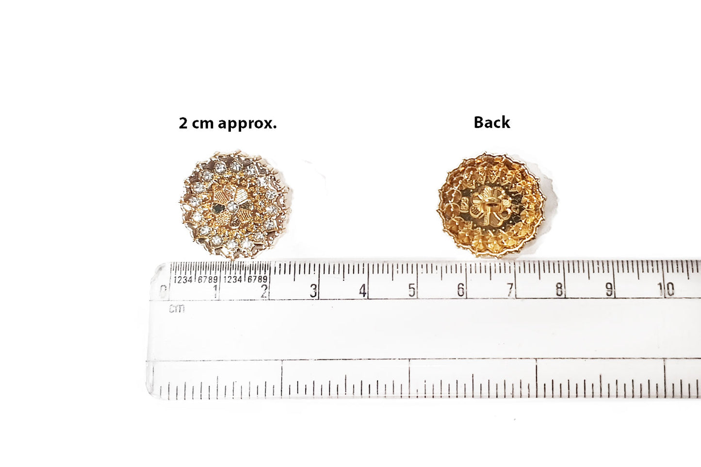 Golden Color Stonework Round Metal Buttons 5 Pcs