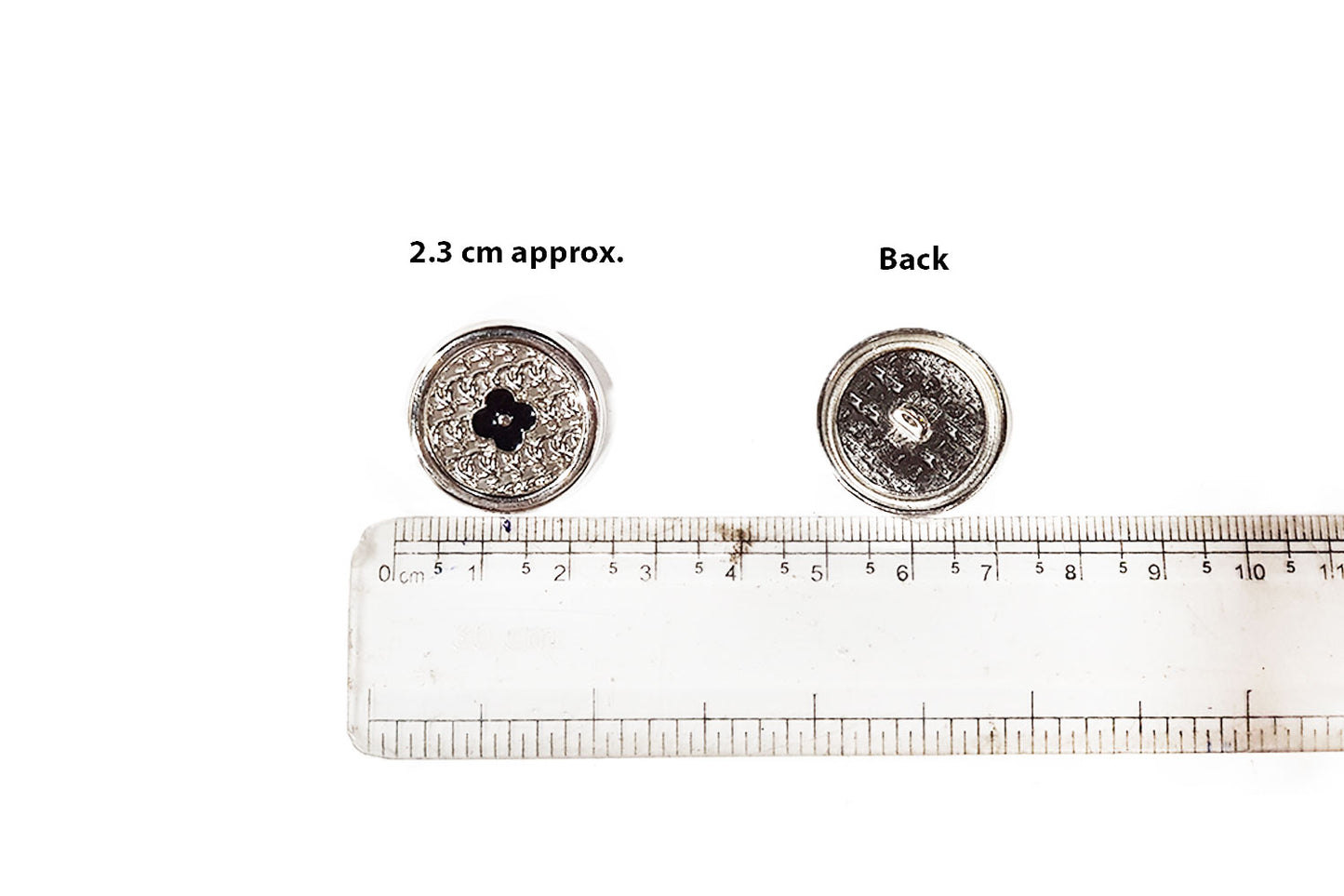 Silver Black color Metal Round Buttons Package of 5 Pcs