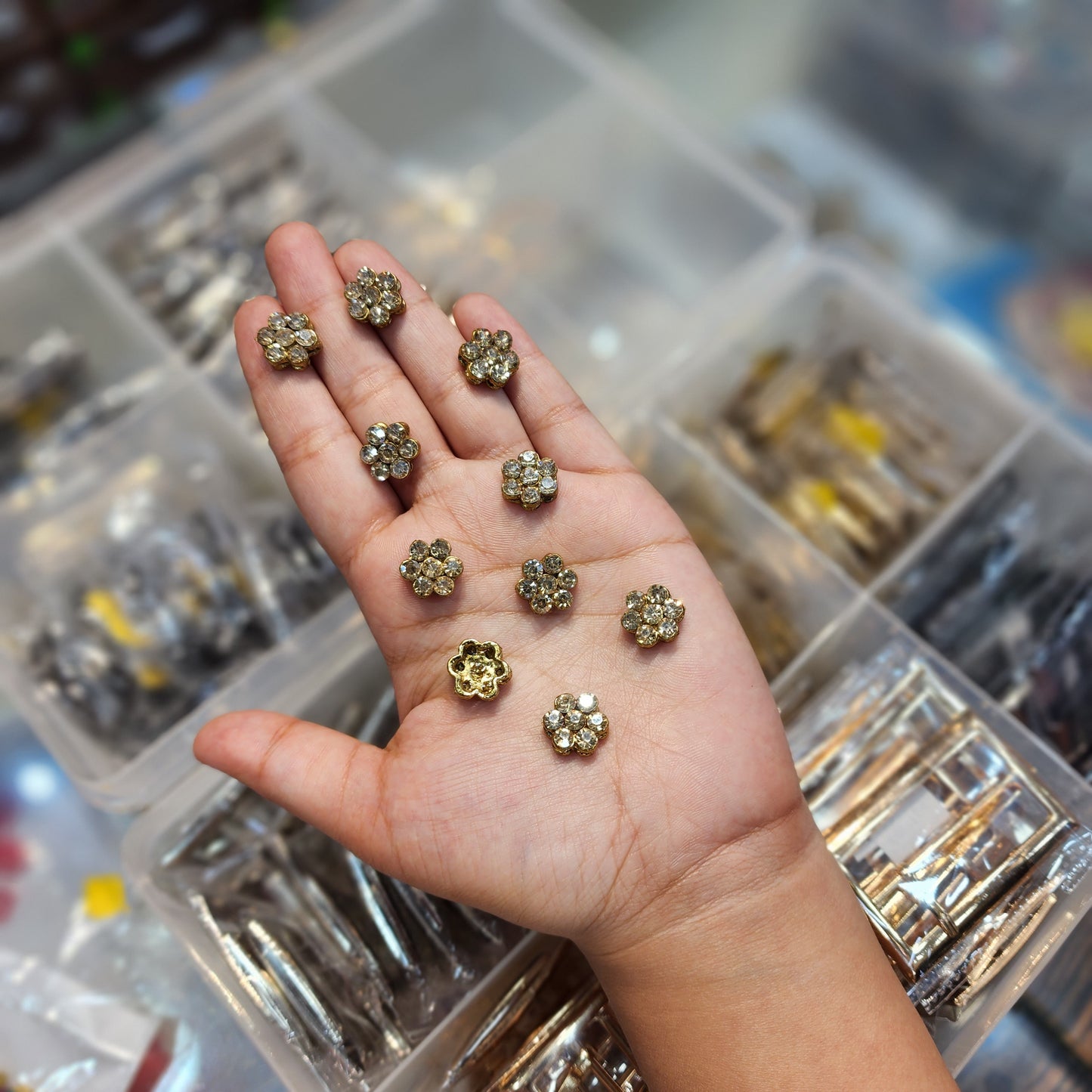 Fancy Flower Shaped Buttons with Stones (10 Pieces)