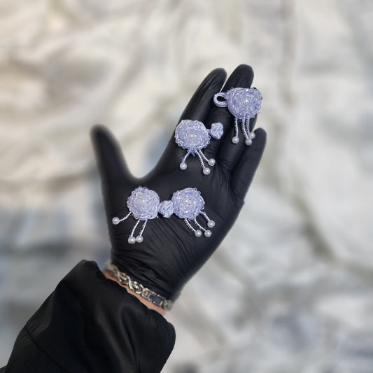Crystal and Pearl work Frog Buttons 2 Pairs