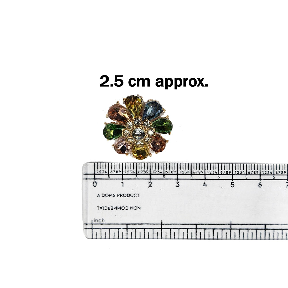 Pack of 3 Pieces Floral Design Crystal Stone Buttons Design 1