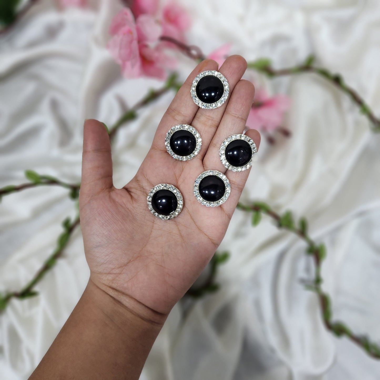 Designer Black Pearl and Stonework Metal Buttons