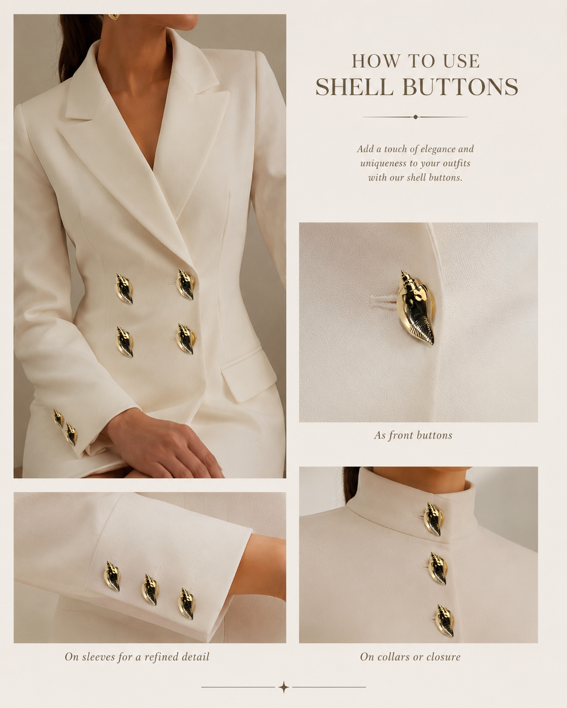 Golden Shell Shaped Buttons Style Metal Shank Sewing Accessories