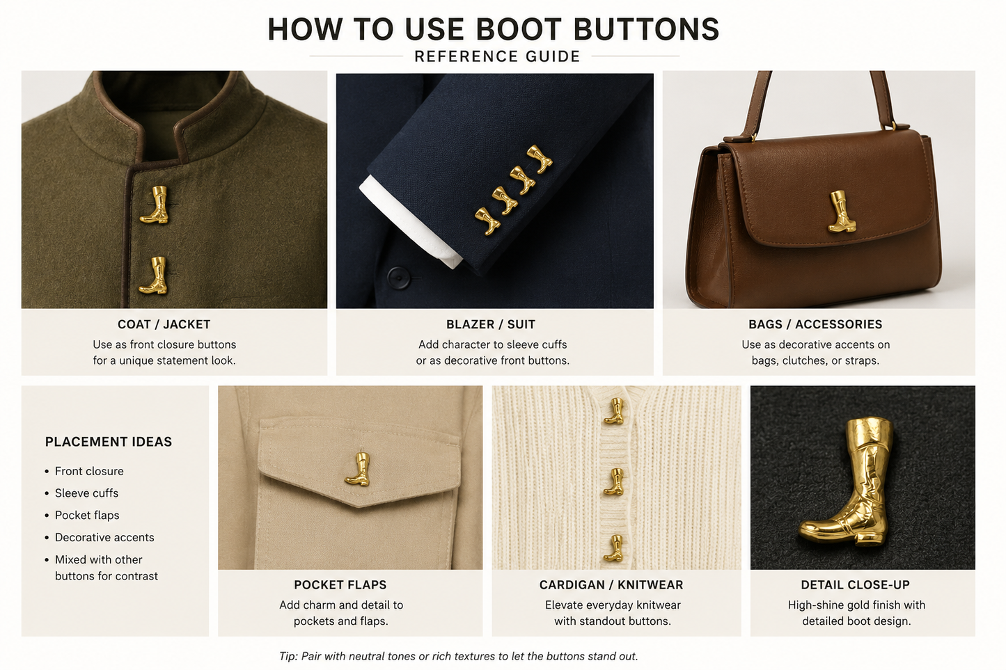 Matte Gold Stylish Cowboy Boot Metal Buttons Sewing Accessories