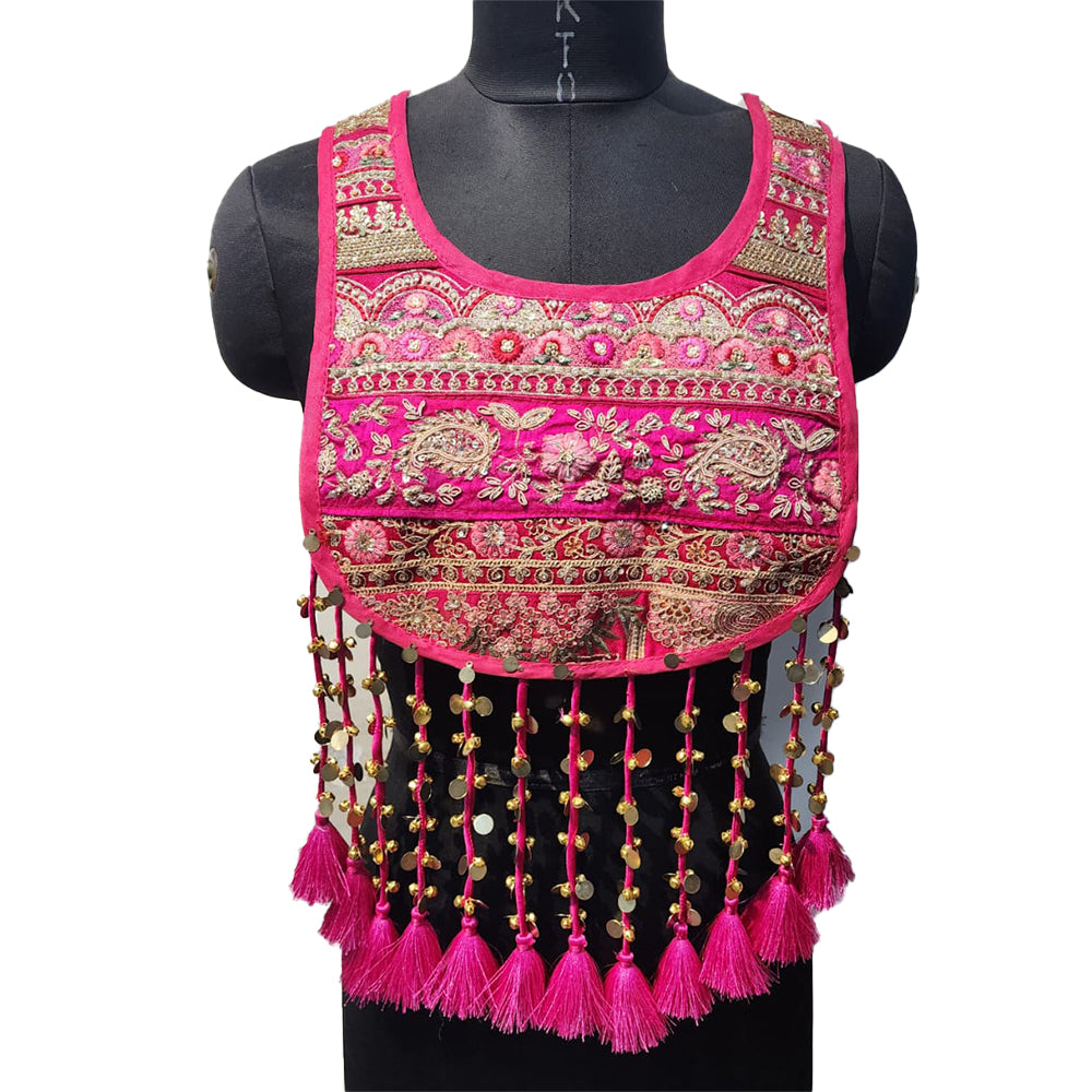 Trending Pink Base Latkan work Neckline Applique