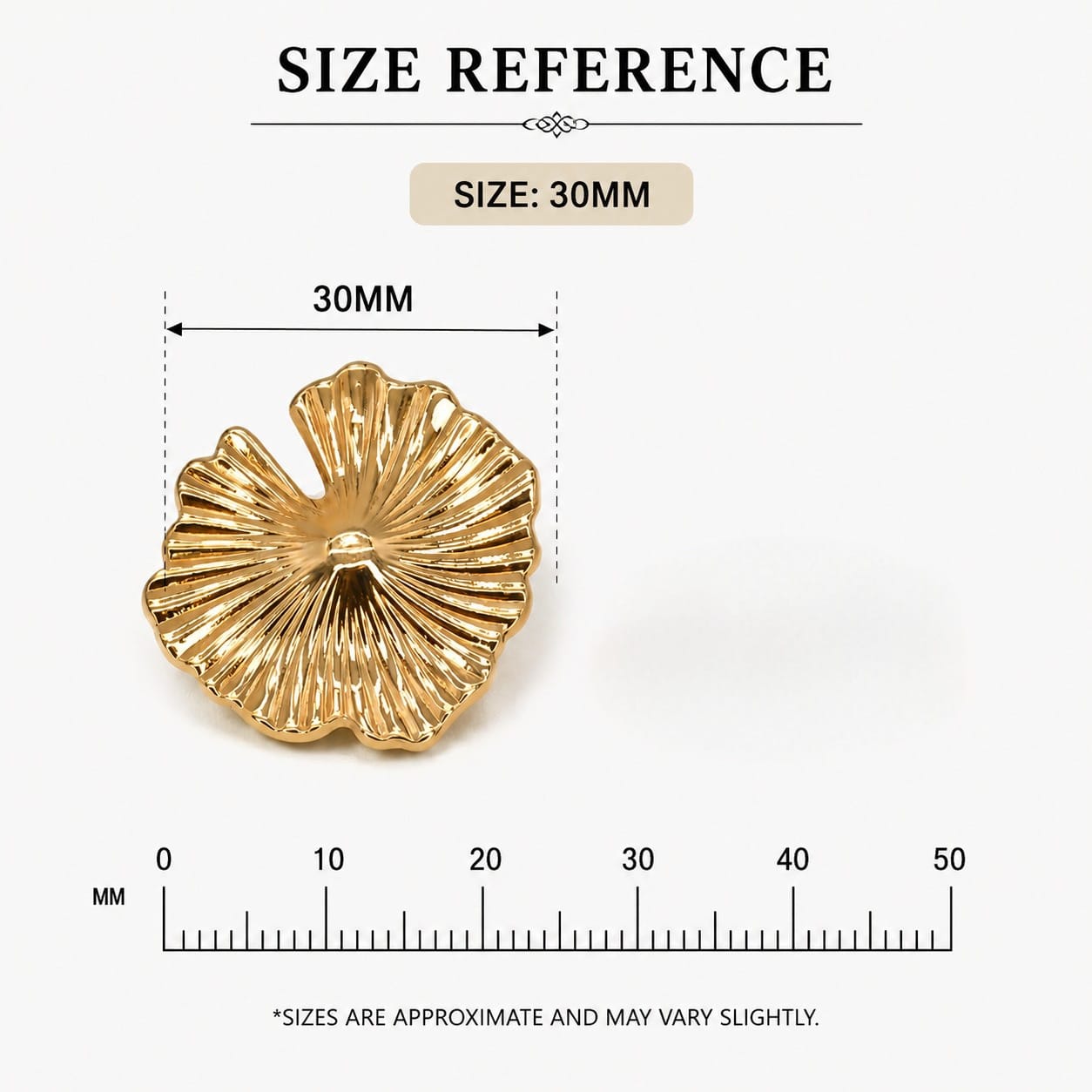 Shiny Gold Shell-Inspired Metal Buttons 5 Pieces