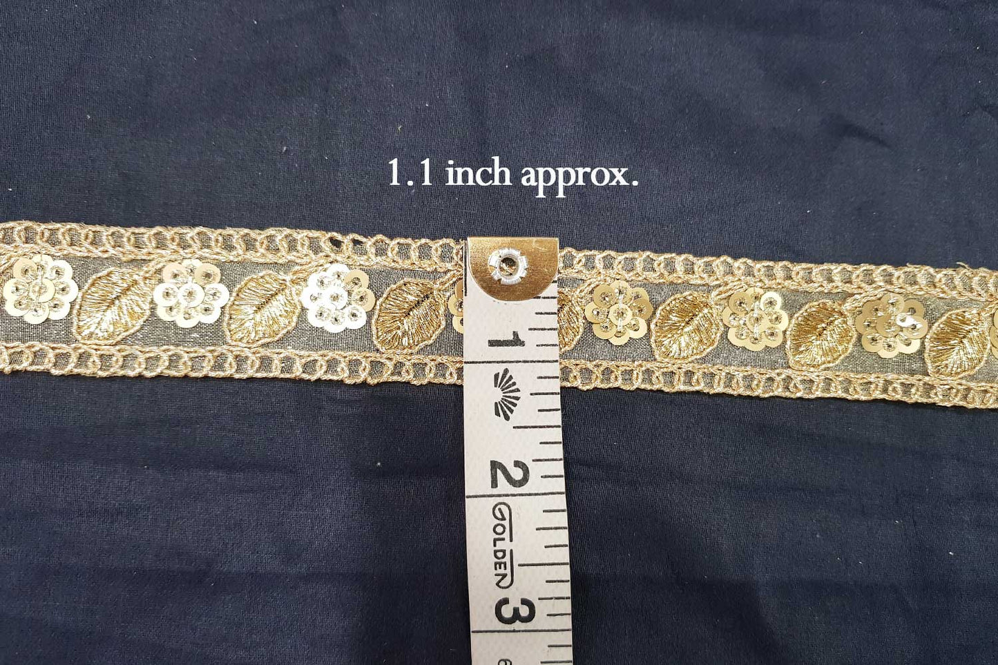 Golden color Sequins work Zari Lace Border