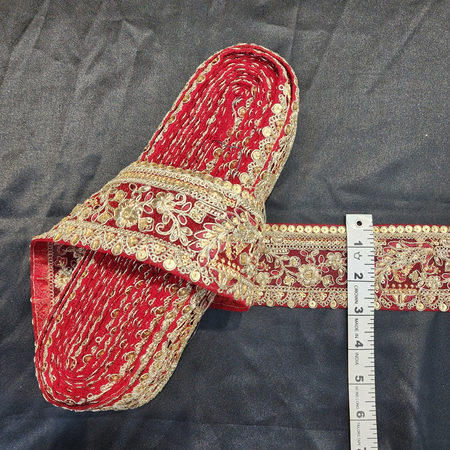 Red Color lace with net base and Zari work