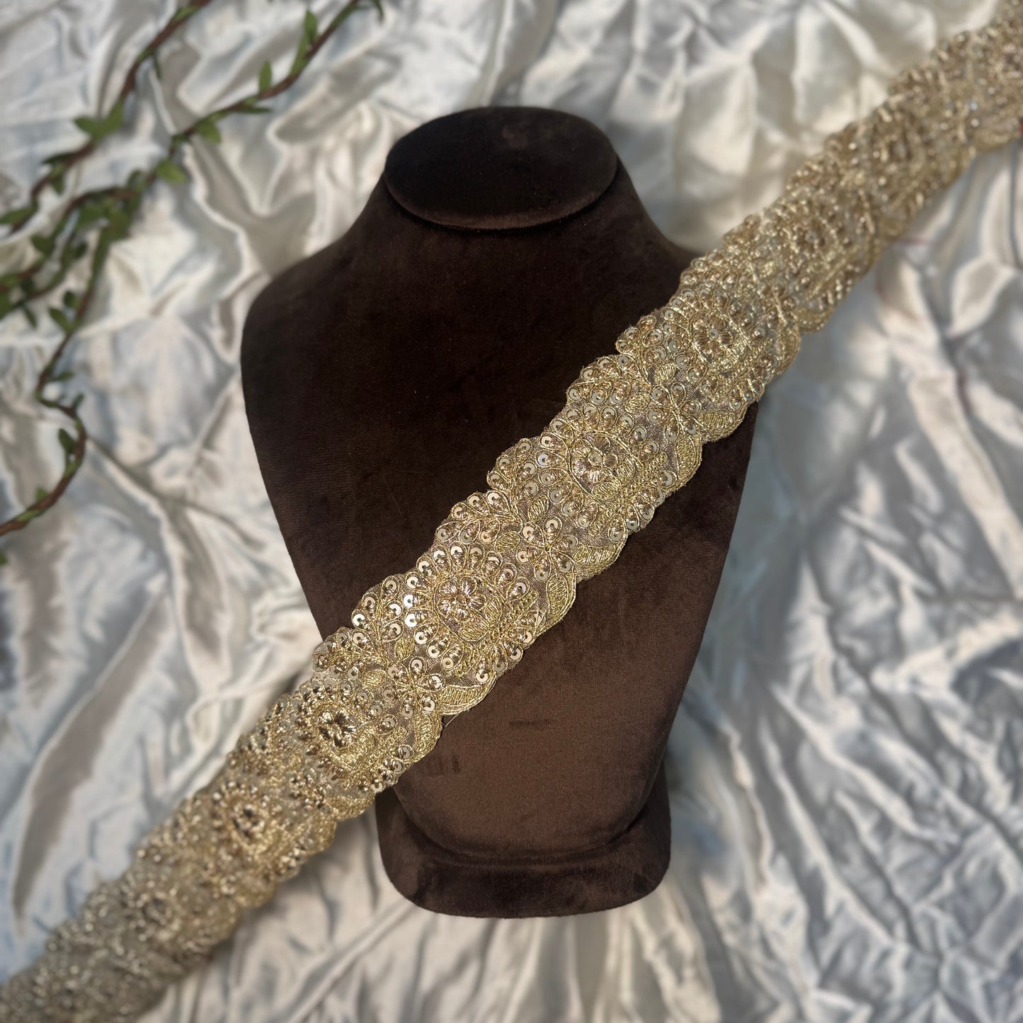 Golden color Zari and Sequins work Lace Border