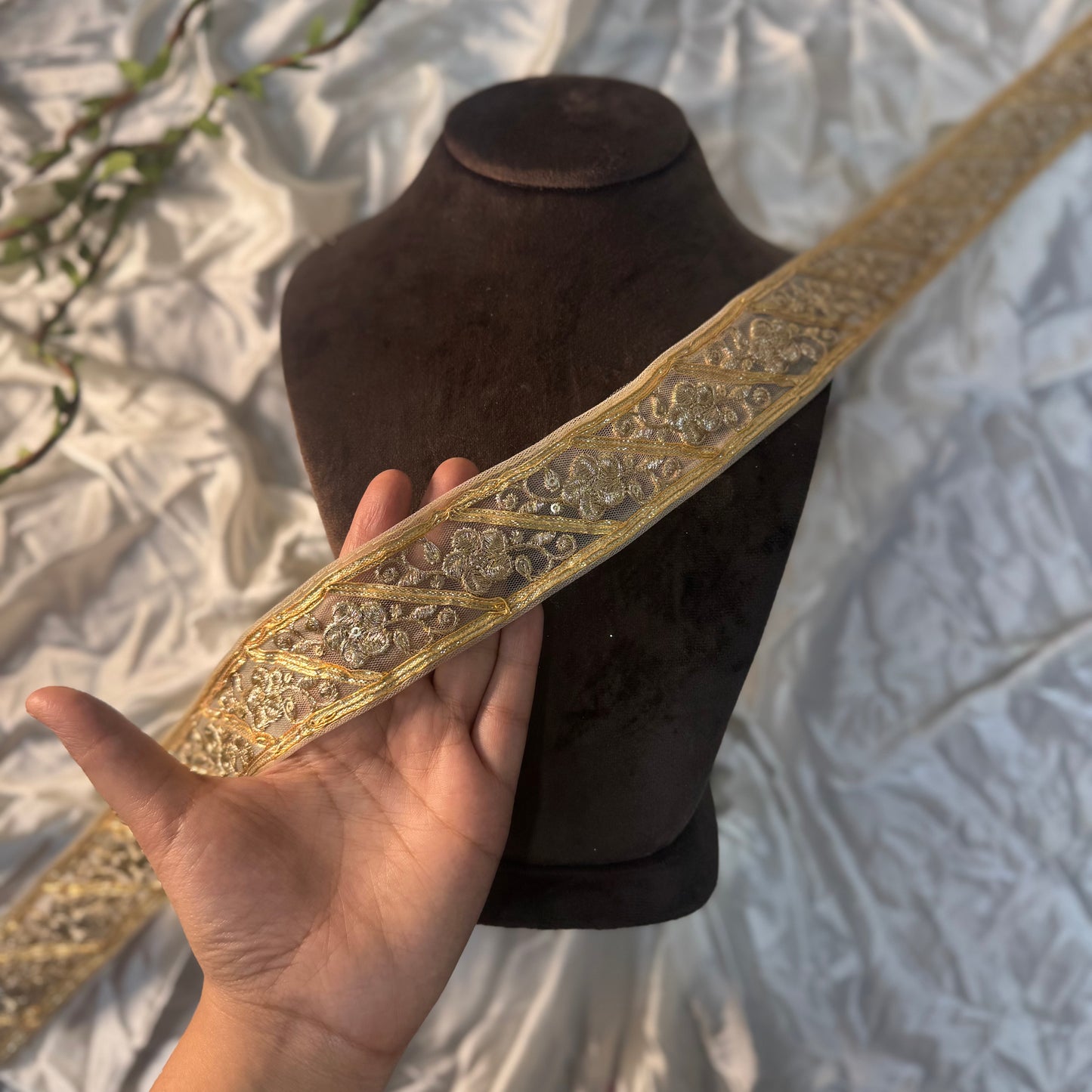 Golden Zari work Net Base Border