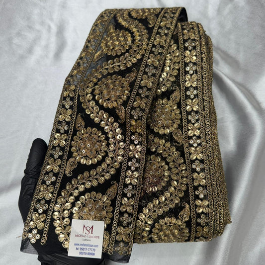 Golden Zari and Sequins work Border in Net Base