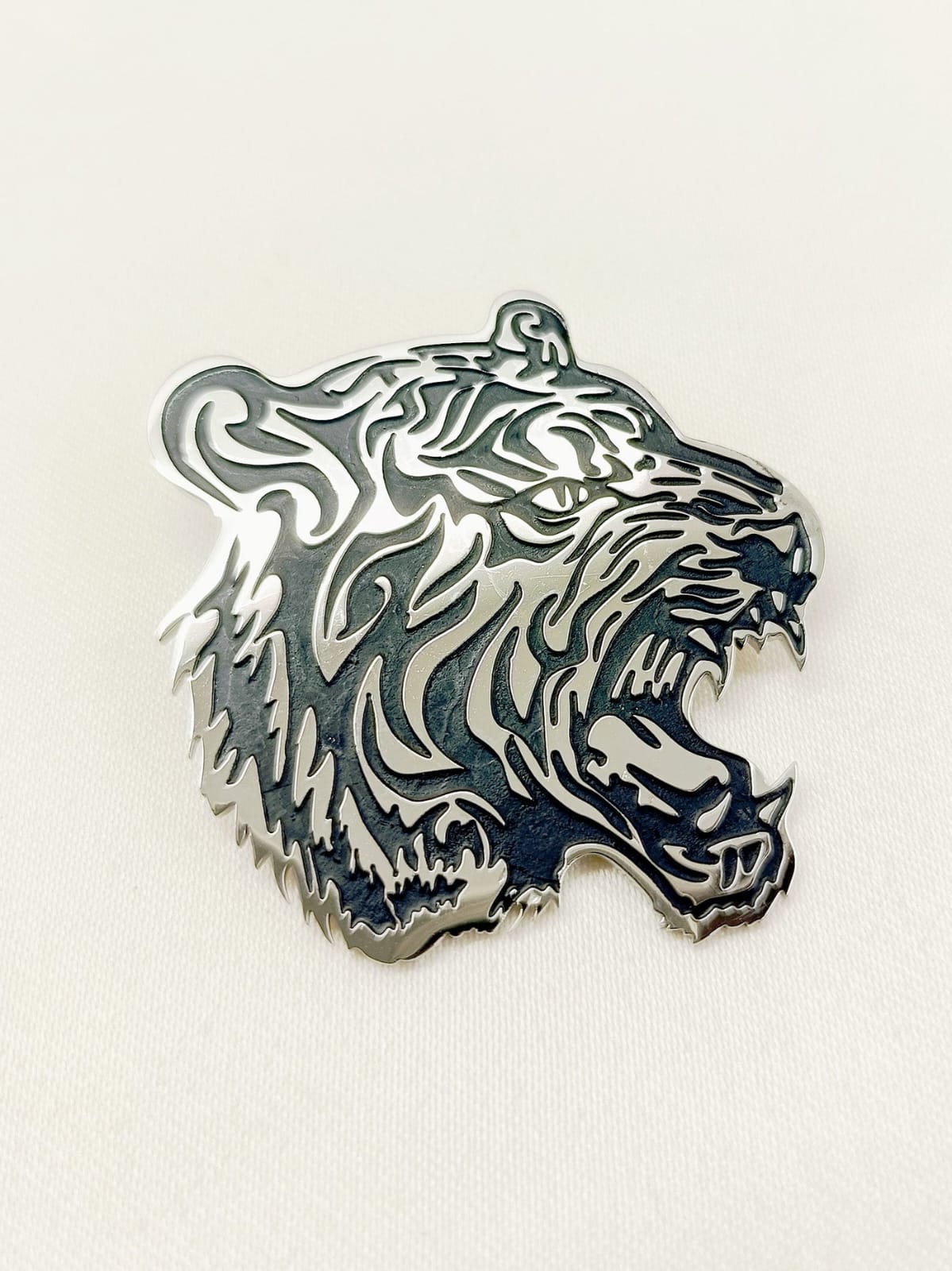 Silver Black Lion Face Brooch Lapel Pin with back pin