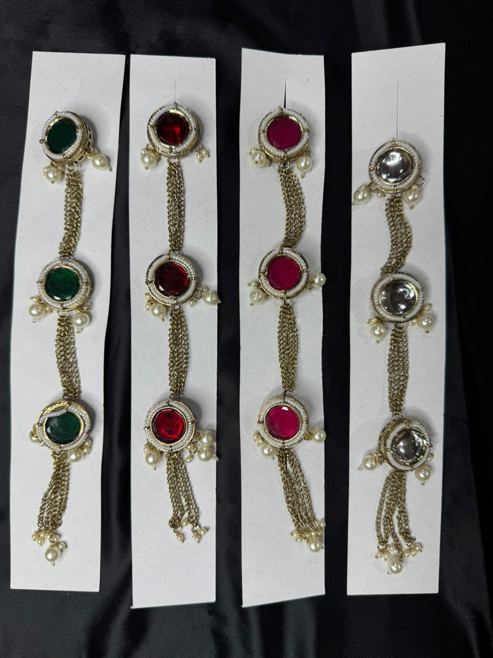 Fancy Round Kundan work Kurta Patti Button with Pearl Chain
