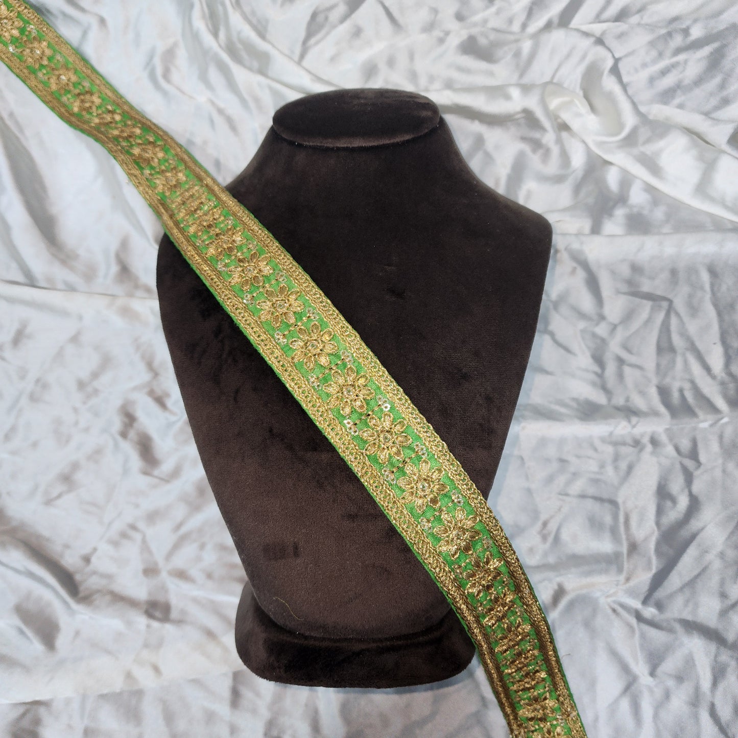 Designer Zari Lace with Yellow Gold Floral Work