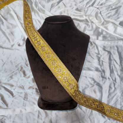 Designer Zari Lace with Yellow Gold Floral Work
