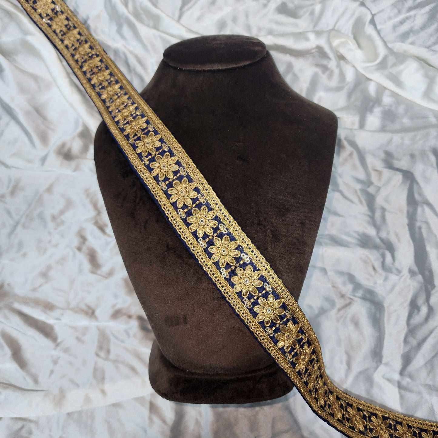 Designer Zari Lace with Yellow Gold Floral Work