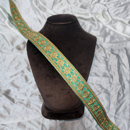 Designer Zari Lace with Yellow Gold Floral Work