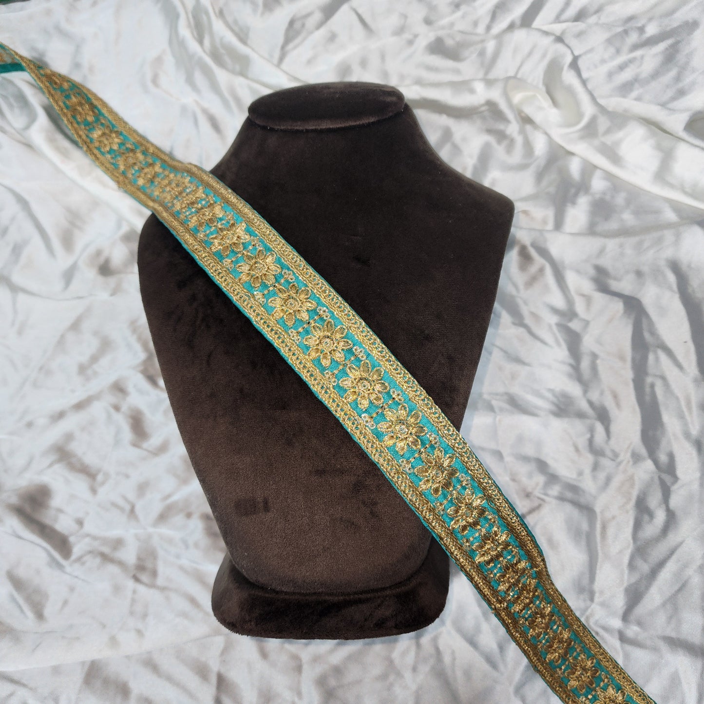 Designer Zari Lace with Yellow Gold Floral Work